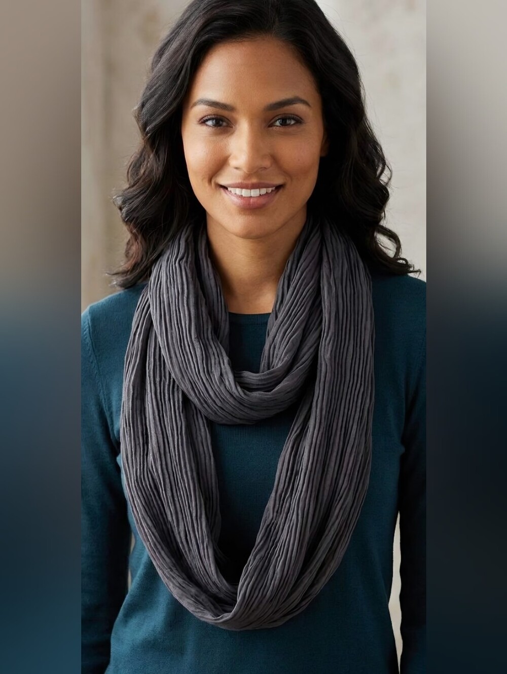 Lightweight Charcoal Grey Crinkle Infinity Scarf